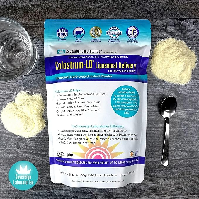 Colostrum-LD Liposomal Delivery - Colostrum Powder - Gluten-Free, Lactose-Reduced - 34 Servings - Sovereign Laboratories - 6 oz Vanilla
