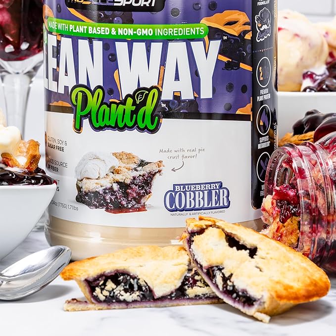 Musclesport Lean Way Plant Protein - Pea Protein and Brown Rice Protein Blend, with Added CLA, MCT and L-Carnitine - 20 Servings (Blueberry Cobbler)
