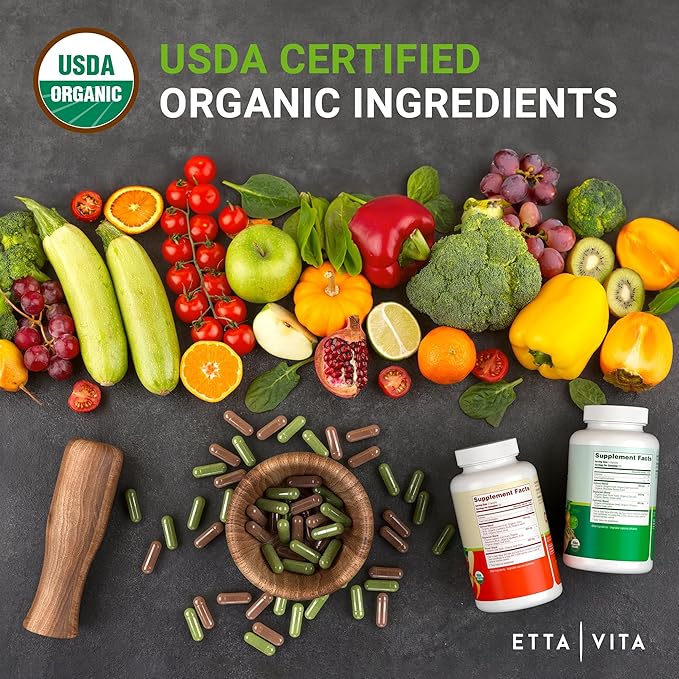 100% Organic Fruits and Veggies Supplement (USDA Organic - Made in USA) 180 Potent Fruits and Vegetable Capsules for Energy Boost & Daily Fruit and Vegetable Vitamins - Vegan, Non-GMO, Gluten-Free