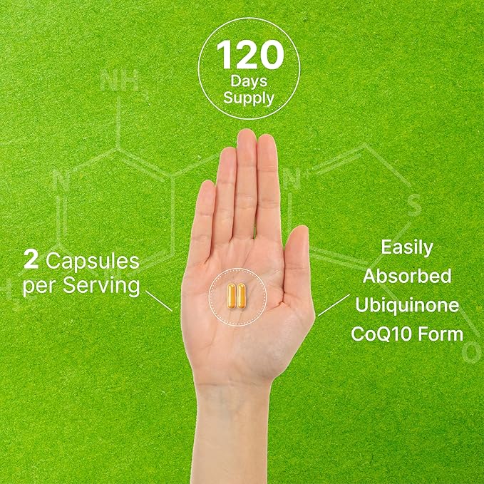 CoQ10 100mg, 240 Capsules – with Omega 3 Fatty Acid 100mg – Bioavailable Coenzyme Q10 Supplements – Heart, Energy, & Brain Health Antioxidant Support – Non-GMO