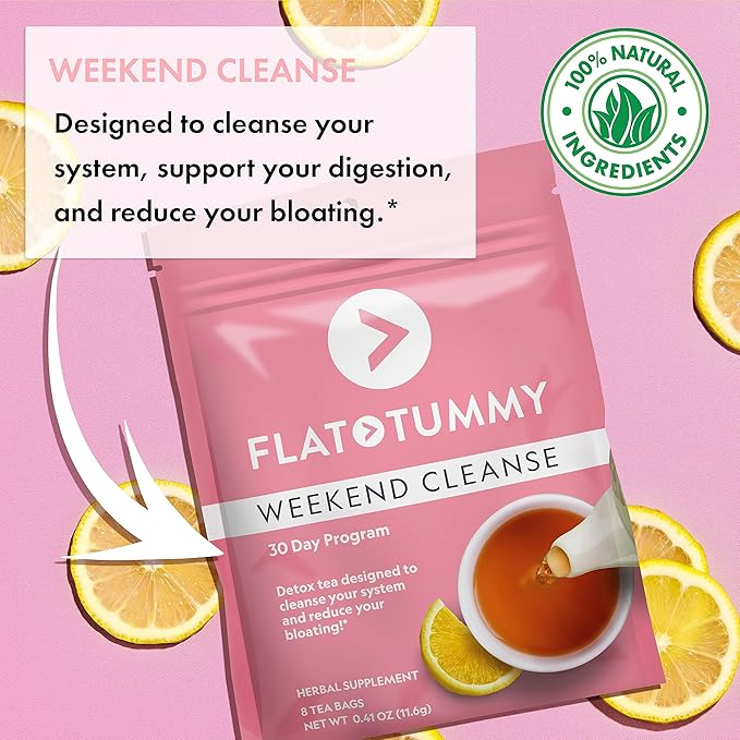 Flat Tummy Weekend Cleanse Tea - 30 Day Program - All Natural Colon Cleanse w/Senna and Dandelion Root, Provides Bloating Relief for Women - Detox Cleanse for Digestion Support and Gas Relief