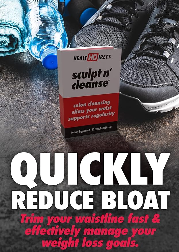 Health Direct Sculpt n' Cleanse - Herbal Colon Cleanse for Digestive Health & Regularity - Natural Detox & Gut Flush Supplement - Weight Management Support - 10 Veggie Capsules