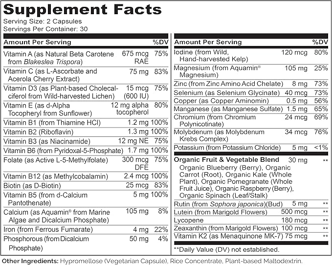 NATURELO Whole Food Multivitamin for Teens - Vitamins and Minerals for Teenage Boys and Girls - Supplement for Active Kids - with Organic Whole Foods - Non-GMO - Vegan & Vegetarian - 120 Capsules