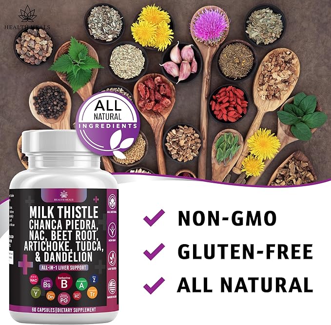 Milk Thistle NAC Chanca Piedra Beet Root Artichoke Dandelion Root - Liver Supplement Plus Astragalus TUDCA Choline & Ginger- 180 Count