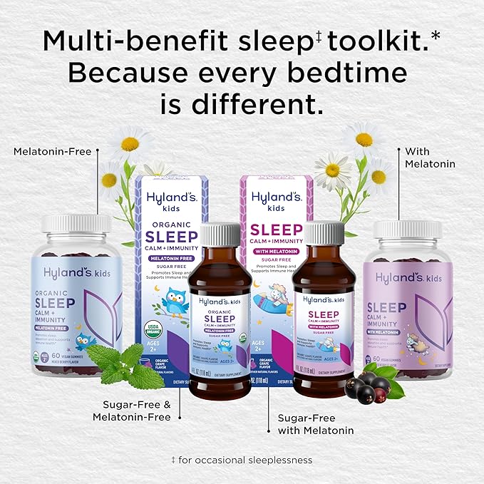 Hyland's Kids Sleep Aid, Calm and Immune Support, with Melatonin Sleep Aid Gummies, Helps with Sleeplessness and Restlessness, with Chamomile and Elderberry, 60 Vegan Gummies