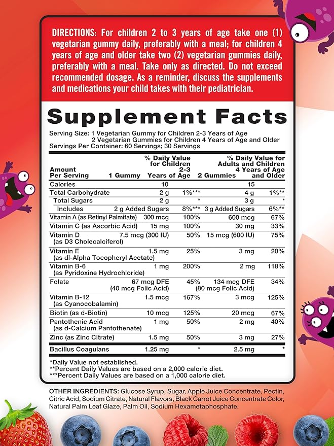 Nature's Truth Kids Multivitamin Gummies with Probiotics | 60 Count | Berry Punch Flavor | Vegetarian, Non-GMO, and Gluten Free Supplement