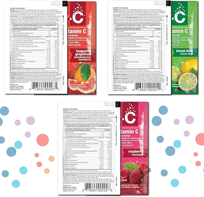 Ener-C Variety Pack Multivitamin Drink Mix Powder Vitamin C 1000mg & Electrolytes with Real Fruit Juice Natural Energy & Immune Support for Women & Men - Non-GMO Vegan & Gluten Free - 30 Count