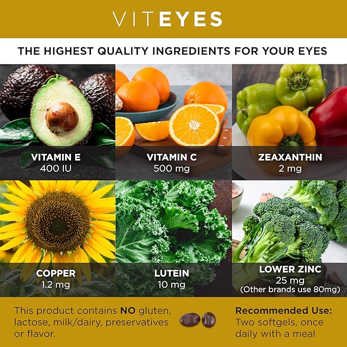 Viteyes AREDS 2 Classic Macular Health Formula Softgels, Eye Health Vitamin for Vision Protection, Lower Zinc, Eye Vitamins, Macular Vitamins, Beta-Carotene Free, 60 Softgels