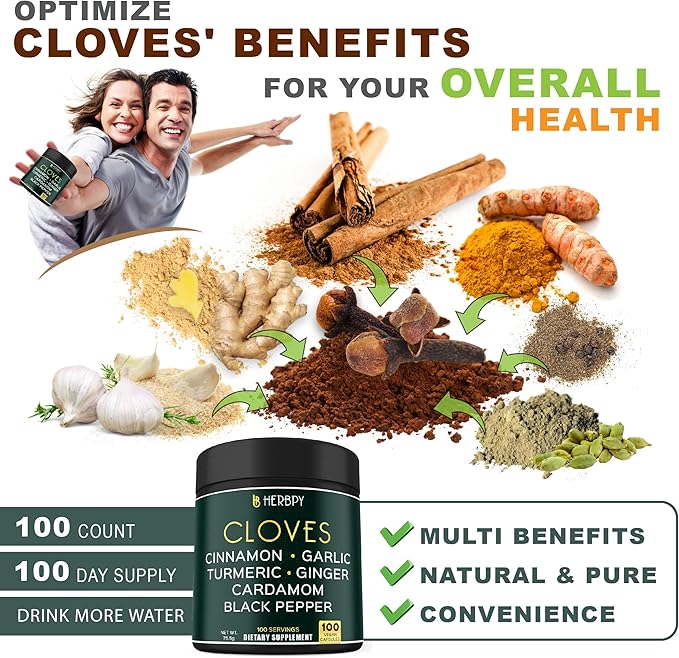 Bundle 7in1 Cloves Supplement 100 Count & 6in1 Myo-inositol & D-Chiro Inositol Supplement for Women 120 Count - Support Immune, Digestion, Heart & Overall Health