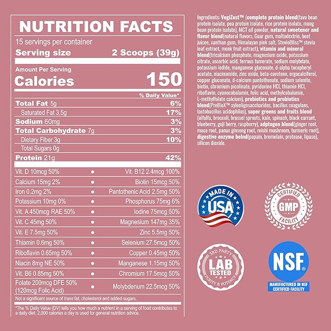 UpNourish Strawberry Banana Vegan Protein Powder 54 Superfoods Powder,1.5 Billion CFU Probiotics 21g Plant Based Protein,No Sugar No Dairy No GMO Dairy Free,Meal Replacement Shake Keto-Friendly Low-Carb Diet,15 Servings