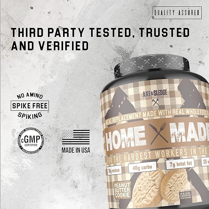 Axe & Sledge Supplements Home Made Whole-Foods-Based Meal Replacement Powder with Digestive Enzymes, Protein, Carbohydrates, and Fats, 25 servings (Peanut Butter Cookie)