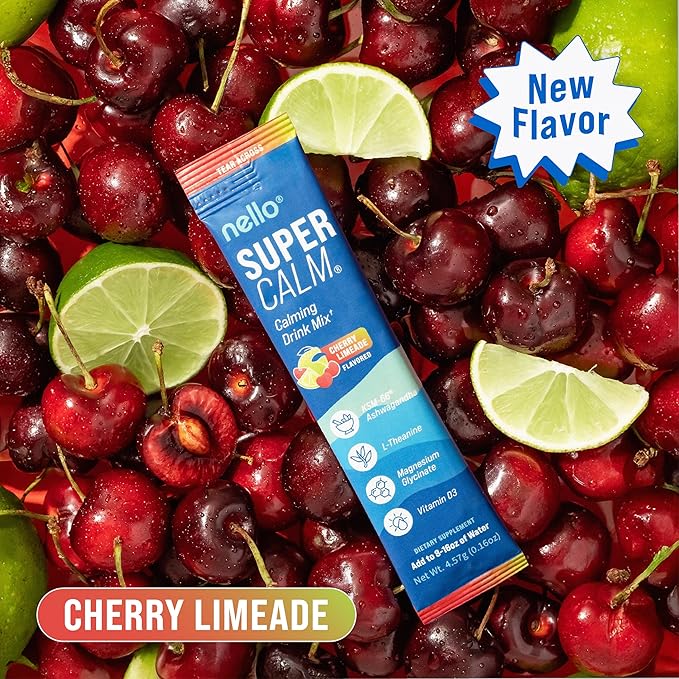 Supercalm Drink Mix - Ashwagandha KSM 66, Magnesium Glycinate & L-Theanine Supplement - Ashwagandha Root Extract - Focus and Relaxation Support (20 Travel Packets) - Cherry Limeade