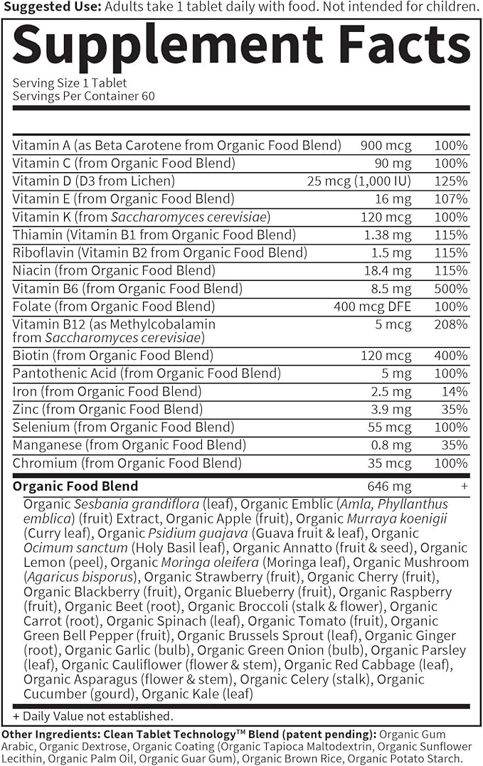 Garden of Life Multivitamin for Women - Organics Women's Once Daily Multi - 60 Tablets, Whole Food Multi with Iron, Biotin, Vegan Organic Vitamin for Women's Health, Energy Hair Skin and Nails