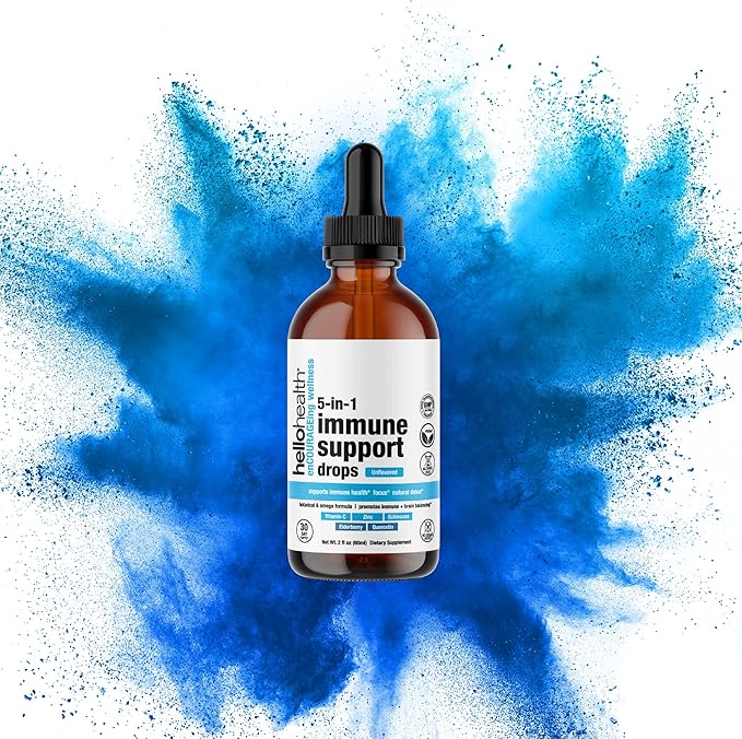 Immune Support Liquid Drops Daily 5-In-1 Immunity Vitamins – Liquid Immune Support Supplement: Quercetin, Echinacea, Elderberry with Zinc and Vitamin C for Adults Immune System Booster – 30 Day Supply