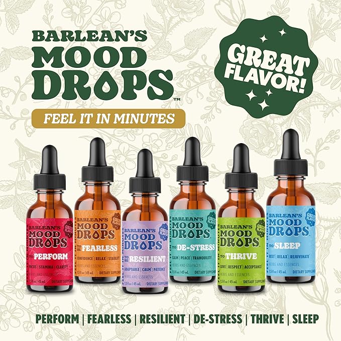 Barlean's Mood Booster Supplement Bundle, Perform, Resilient and Sleep Liquid Drop Supplements for Men and Women, Adaptogen Herbs Drops, 1.5 oz