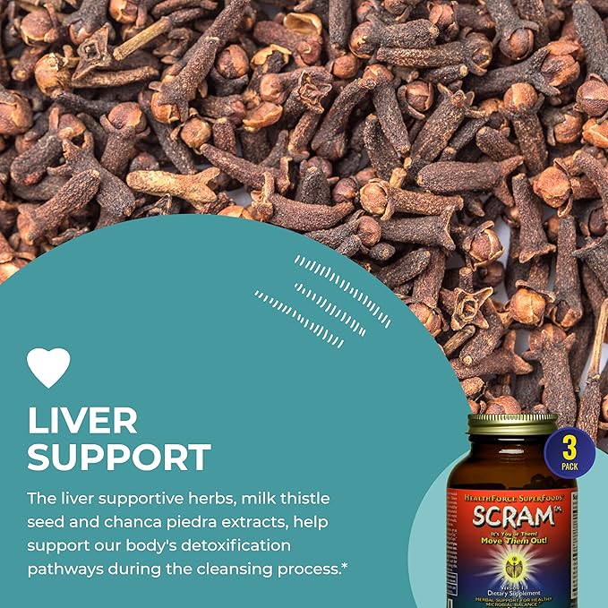 HealthForce SuperFoods Scram - Herbal Supplement with Milk Thistle, Wormwood & Black Walnut - Digestion Support Capsules - 150 Vegan Capsules (Pack of 3)
