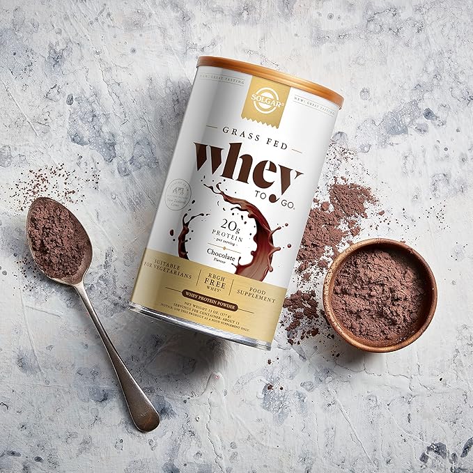 Solgar Grass Fed Whey to Go Protein Powder Chocolate, 2.3 lb - 20g of Grass-Fed Protein from New Zealand cows - Great Tasting & Mixes Easily - Supports Strength & Recovery - Non-GMO, 36 servings