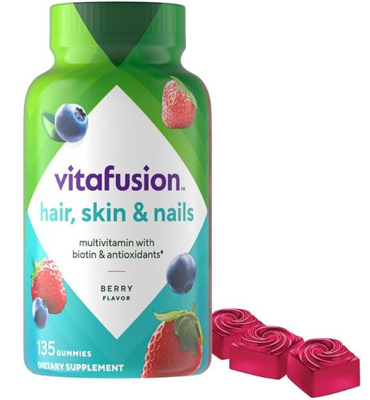 Vitafusion Gorgeous Hair, Skin & Nails Multivitamin Gummy Vitamins, plus Biotin and Antioxidant vitamins C&E, Raspberry Flavor, 270ct (2packs), from America’s Number One Gummy Vitamin Brand