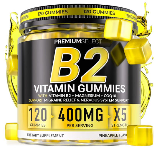 Vitamin B2 Gummies Riboflavin 400mg - 120 Gummies with Magnesium, CoQ10 & Vitamin B2 for Adults & Kids - Sugar Free Migraine Relief & Headache Relief Supplement - B2 Vitamin 400mg