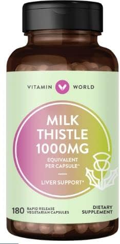 Vitamin World Milk Thistle 1000mg 180 Rapid Release Vegetarian Capsuls, Silymarin Marianu