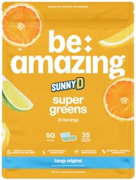 Be Amazing Super Greens Powder with Prebiotics, Digestive Enzymes & Antioxidants | Energy Supplements, 17 Fruits & 8 Veggies | Gluten-Free Juice & Smoothie Mix | Sunny D, 20 Servings, 360 g