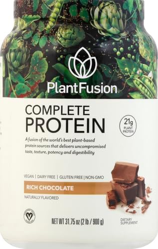 PlantFusion Complete Vegan Protein Powder - Plant Based With BCAAs, Digestive Enzymes and Pea Protein - Keto, Gluten Free, Soy Free, Non-Dairy, No Sugar, Non-GMO - Chocolate 2 lb