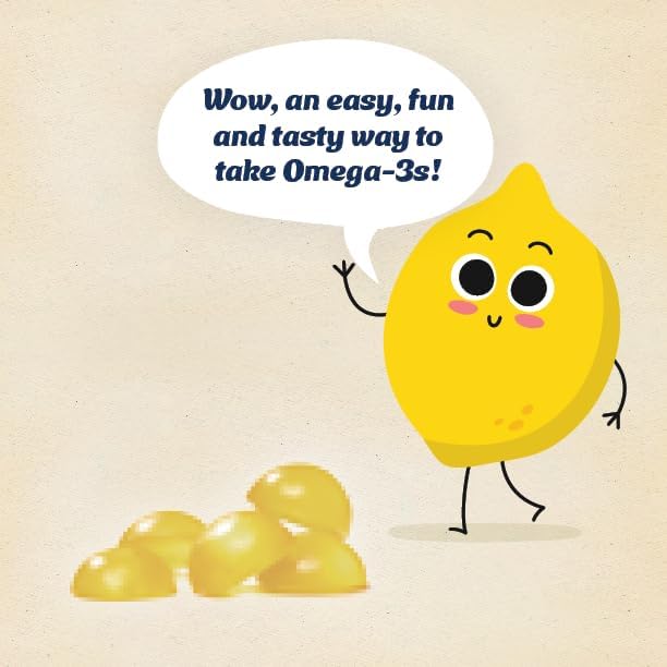 Wiley's Finest Kids Vegan Omega-3 Gummies - Natural Sugar - Vegetarian DHA, ALA & SDA - Gluten Free - Lemon Flavor, 30 Gummies
