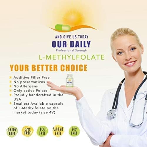 L-Methylfolate 15mg (2 Bottles) - 180 Capsules - Professional Strength Active Methyl Folate - 5-MTHF Supplement - Non GMO, Gluten Free, No Fillers