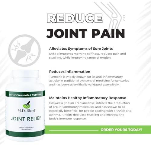 M.D. Joint - Expert Formulated Supplement - Knees, HIPS, Ankles Movement & Mobility - Daily Wellness Blend - Collagen, Hydrolyzed, Glucosamine, BioPerine, Turmeric - 120 Capsules (Pack of 1)