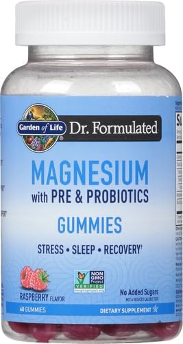 Garden of Life - Dr Formulated Magnesium Citrate Supplement with Prebiotics & Probiotics for Stress, Sleep & Recovery - Vegan, Gluten Free, Kosher, Non-GMO, No Added Sugars – 60 Raspberry Gummies
