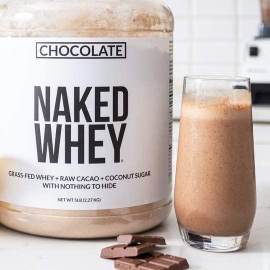 NAKED Chocolate Whey 1LB - All Natural Grass Fed Whey Protein Powder, Organic Cacao, and Coconut Sugar - No GMO, No Soy, and Gluten Free, Aid Growth and Recovery - 12 Servings