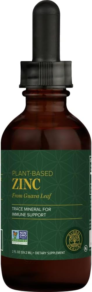 Global Healing USDA Organic Zinc Supplements Liquid - Pure Vitamin Drops for Immune System Boost, Hormone Balance, and Healthy Aging - Natural, Vegan-Friendly, Non-GMO, Organic Zinc Vitamins (2 Fl Oz)