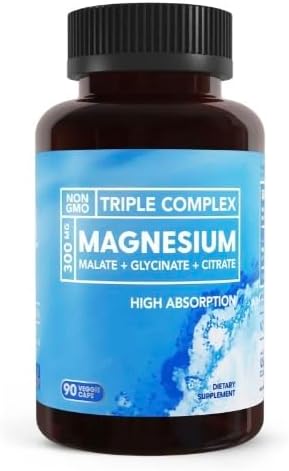 Triple Magnesium Complex/for Muscles, Nerves,& Energy/High Absorption / 90 Capsules Supplement Dietary Edible Fitness Healthcare Optimum, Transparent