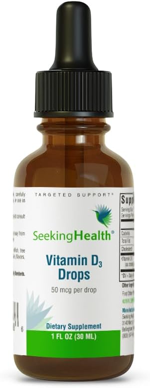 Seeking Health Vitamin D Drops, 2000 IU Liquid Vitamin D3 (as cholecalciferol) per Drop in Pure Olive Oil, Potent Immune System Supplement, for Adults and Kids, Vegetarian (900 Servings)