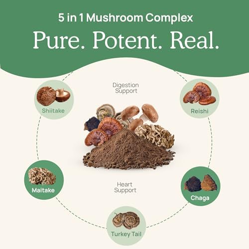 Real Mushrooms 5 Defenders Capsules - Organic Mushroom Extract w/Chaga, Shiitake, Maitake, Turkey Tail, Reishi Supplement Vegan, Non-GMO, 200 Caps