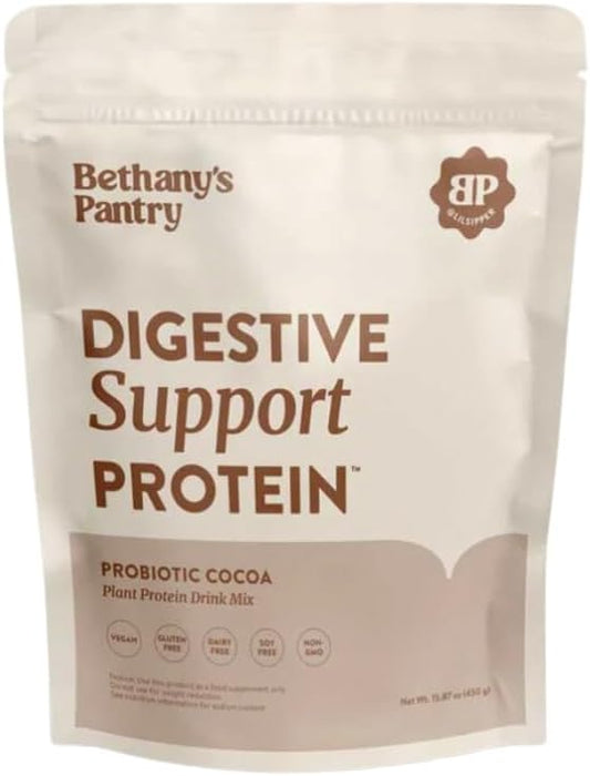 BETHANY'S PANTRY Digestive Support Protein - Probiotics for Digestive Health – Cocoa - Clean Lean Protein - Premium Vegan Pea Protein Powder – Plant Based - 20 Servings, 1lb (Pack of 1)