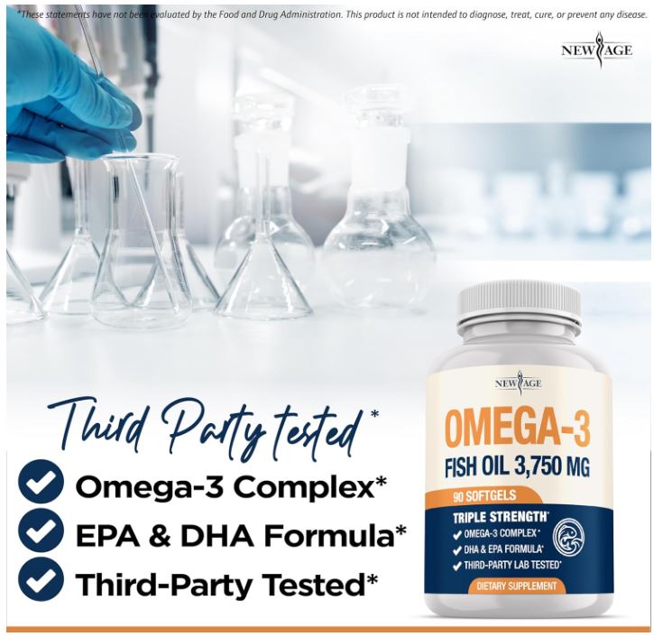 Triple Strength Omega 3 Fish Oil 3750 mg - EPA & DHA - Over 3000mg Omega-3 Fatty Acids - 1350mg EPA + 900mg DHA - Best Essential Fatty Acids, Burpless Fish Oil - 270 Count