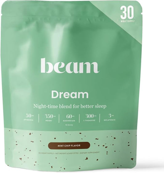 Beam Dream Sleep Powder, Sleep Supplement, Sleep Aids for Adults, Contains Magnesium, Melatonin, L Theanine, Apigenin, Natural Sleep Aid, Vegan, Non GMO, Dairy Free, 3rd Party Tested, 30 Servings