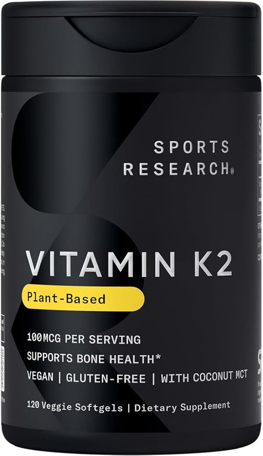 Sports Research Vitamin K2 as MK-7 100mcg with Coconut MCT Oil - 120 Veggie Softgels (4 Month Supply) Vegan Certified, Non-GMO Verified, Gluten & Soy Free - Citrus Aroma