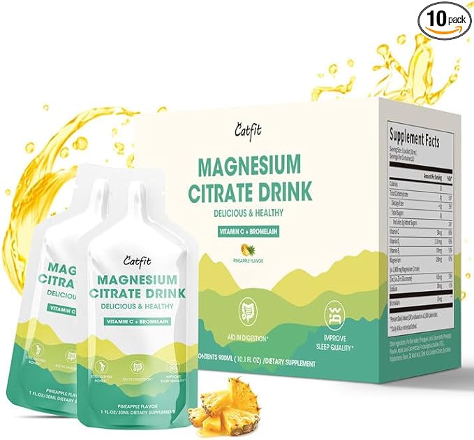 Magnesium Citrate Liquid Supplement(10 Fl Oz),Magnesium Complex Drink/Oral Solution with VitaminB,Zinc, Sodium and Bromelain for Sleep,Muscle,Heart,Gut Support(Pineapple)