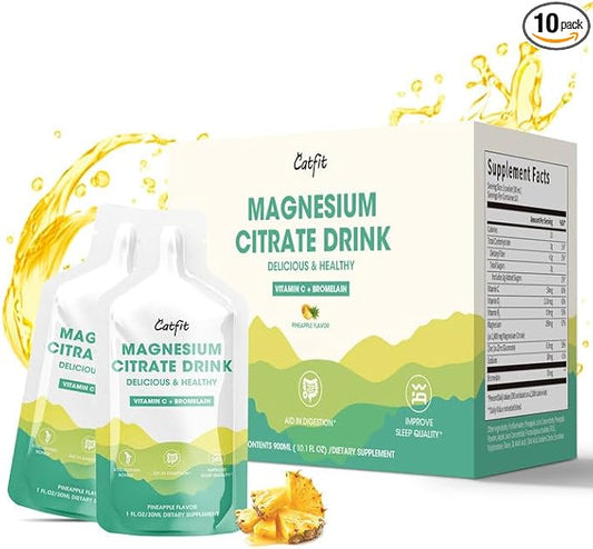 Magnesium Citrate Liquid Supplement(10 Fl Oz),Magnesium Complex Drink/Oral Solution with VitaminB,Zinc, Sodium and Bromelain for Sleep,Muscle,Heart,Gut Support(Pineapple)