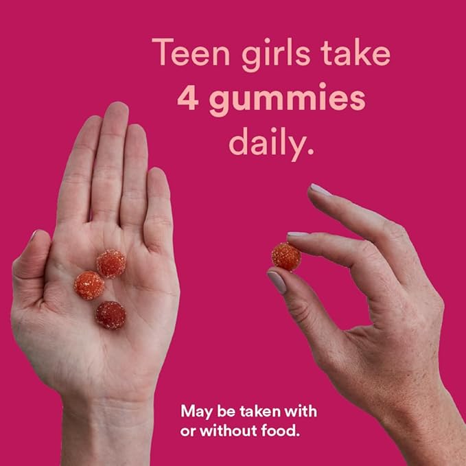 SmartyPants Teen Girl Multivitamin Gummies: Omega 3 Fish Oil (EPA/DHA), Vitamin C, D3, B12, Vitamin A, K & Zinc, Gluten Free, Includes Biotin to Support Hair, Skin & Nails, 90 Count (22 Day Supply)