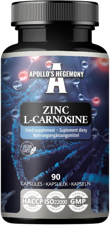 APOLLO'S HEGEMONY Zinc L-Carnosine 37.5 mg per Capsule - 90 Vegan Capsules - 3 Months Supply - for Skin, Hair & Nail Health - Supplement