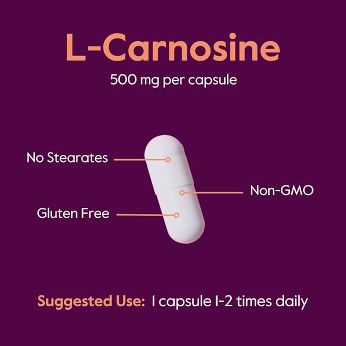 BESTVITE L-Carnosine 500mg (240 Capsules) (120x2) No Fillers - No Stearates - Non GMO - Gluten Free