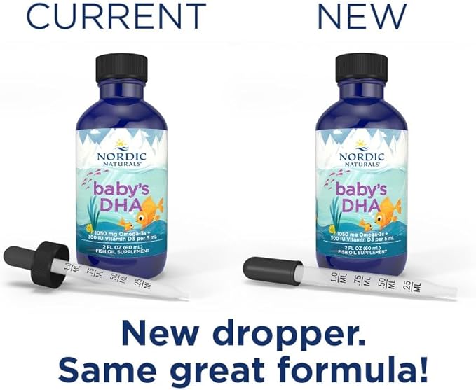 Nordic Naturals Baby’s DHA, Unflavored - 2 oz - 1050 mg Omega-3 + 300 IU Vitamin D3 - Supports Brain, Vision & Nervous System Development in Babies - Non-GMO - Servings May Vary