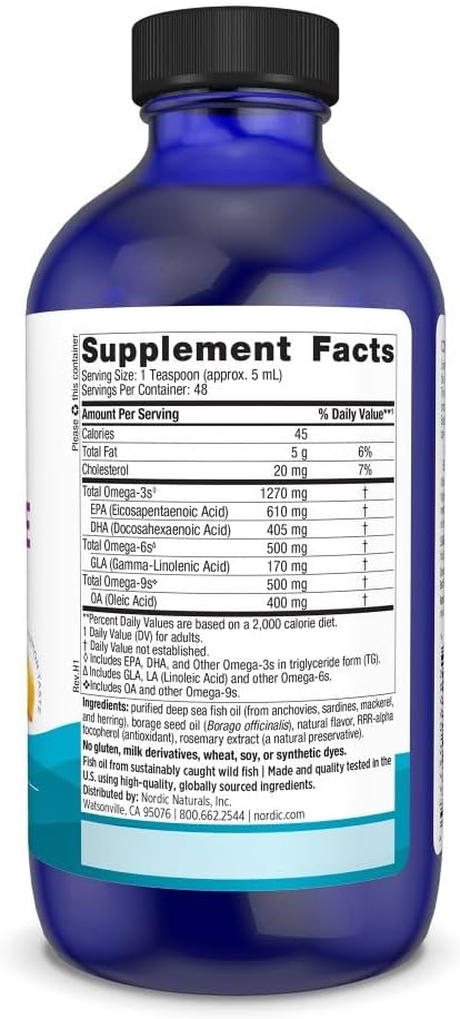 Nordic Naturals Complete Omega, Lemon Flavor - 8 oz - 1270 mg Omega-3 - EPA & DHA with Added GLA - Healthy Skin, Cognition, Positive Mood - Non-GMO - 48 Servings