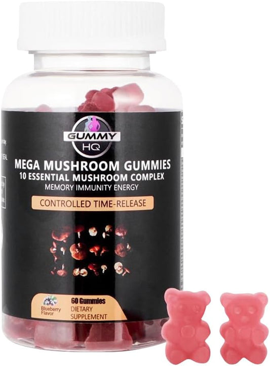 MAXIMIZE HQ Mushroom Gummies - 10 Origanically Grown Mushroom Formula - Time-Release Formula - Gluten Free