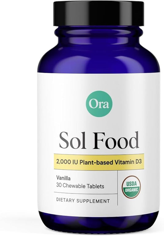 Ora Organic Vitamin D3 2000IU - Vegan Vitamin D Chewables from Lichen for Bone Health, Immune Support, & Mood | Maximum Absorption - 1 Month Supply, 30 Vegan Chewable Vanilla Tablets
