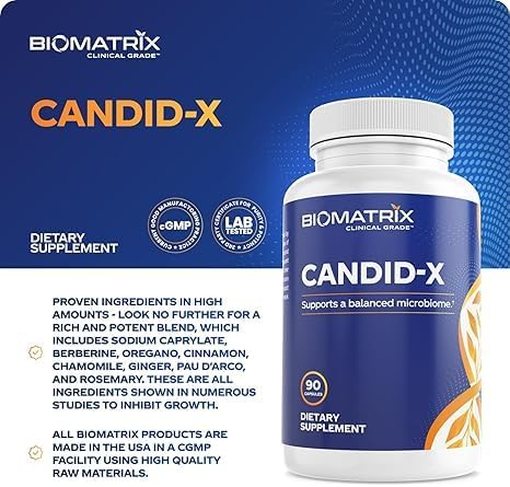 BioMatrix Candid-X Gut Cleanse with Berberine, Oregano, Sodium Caprylate, Chamomile, Ginger, PAU D'arco, Digestive Supplement for Men and Women | 90 Capsules
