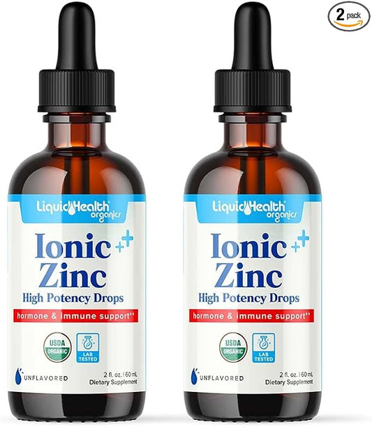 LIQUIDHEALTH Ionic Zinc 15mg, 2 Oz Zinc Liquid, Pure Zinc Vitamin Drops, Liquid Vitamin Zinc Supplement, Zinc Sulfate Heptahydrate for Adults, Men & Women, Toddler Zinc for Kids 4 & Up (2 Pack)